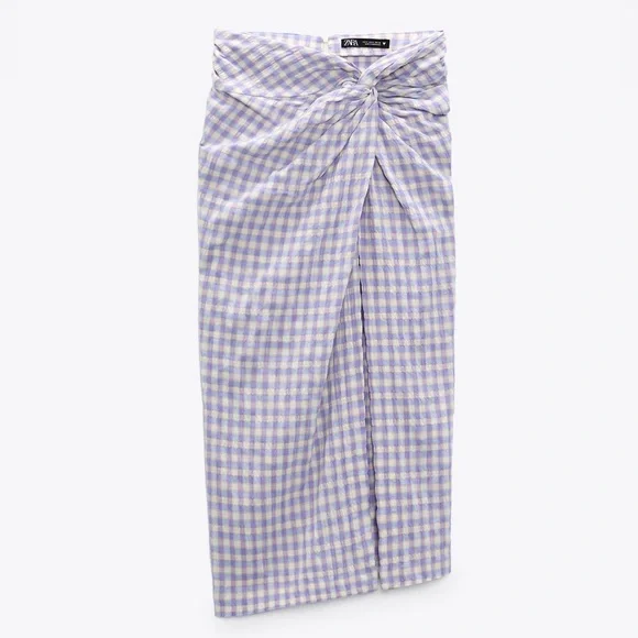 ZARA gingham knot midi skirt size medium - Picture 2 of 13